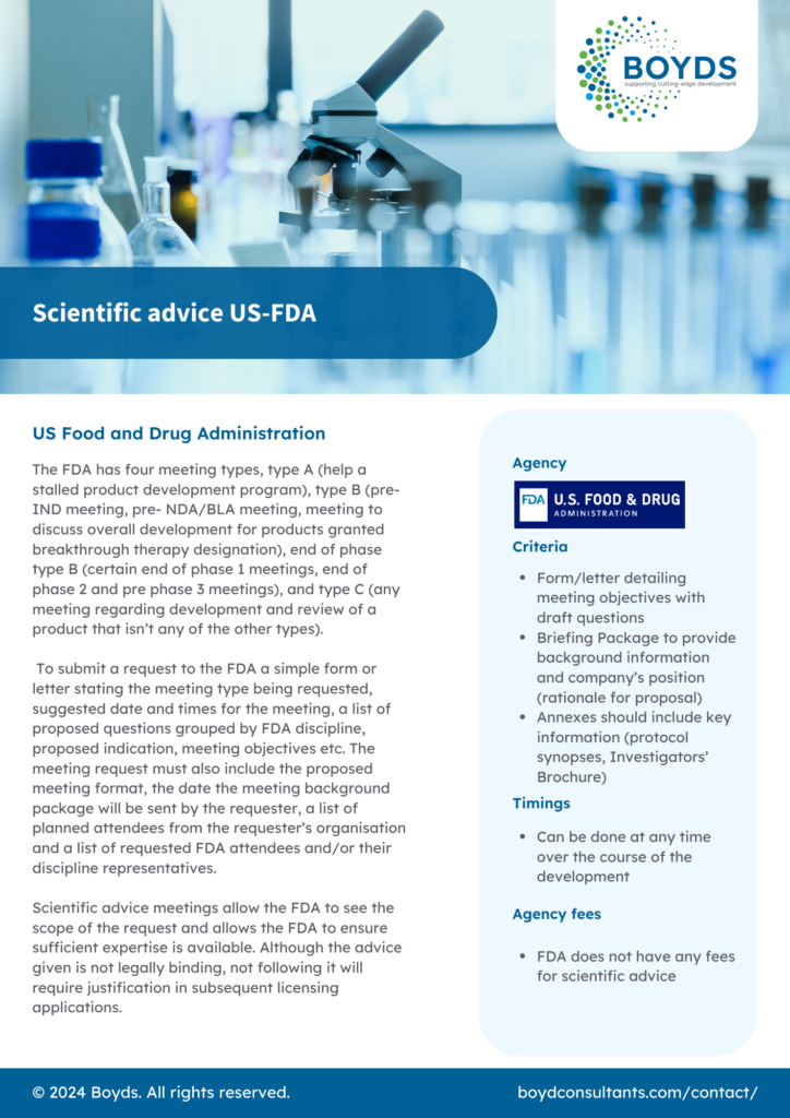 Scientific advice US-FDA