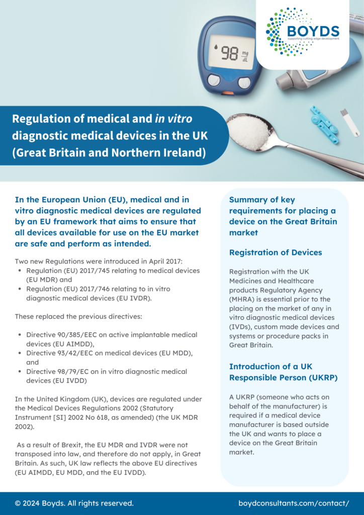 Regulation of medical and in vitro diagnostic medical devices in the UK (Great Britain and Northern Ireland)